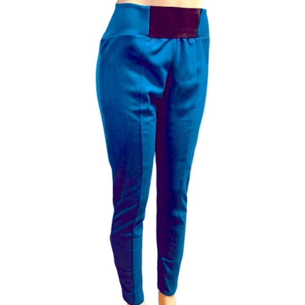 Blue Elastic Waist Ankle Zip Up Leggings Pants Plus Size NEW